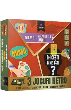 3 jocuri retro: Memo - Steagurile lumii. Mima. Ghicesti cine esti?